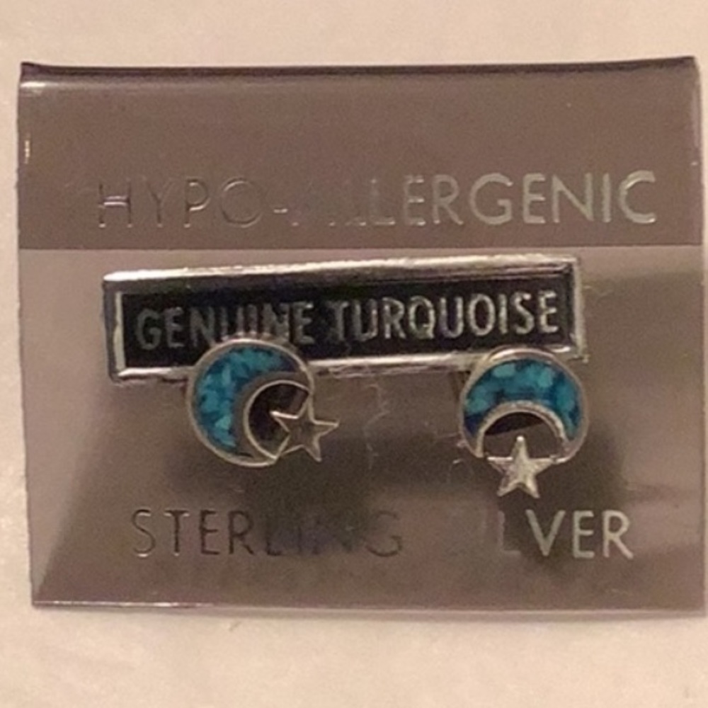 NEW STERLING SILVER Star and Crescent Moon Earrings set turquoise